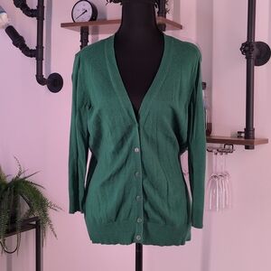 NWT New York & Company NYC Green V-Neck Button Cardigan Sweater L EUC*